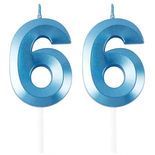 Geburtstagskerzen Zahlen 66, Blaue Geburtstag Kerzen, 3D Tortendeko, Geburtstagskerze Kuchendeko für Geburtstag Party, Hochzeiten, Firmenfeiern, Jubiläen kuchen Dekoration, Birthday Candle Number 66 von Qikaara