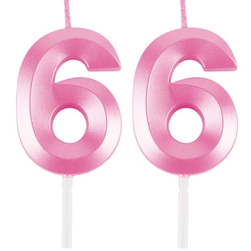 Geburtstagskerzen Zahlen 66, Rosa Geburtstag Kerzen, 3D Tortendeko, Geburtstagskerze Kuchendeko für Geburtstag Party, Hochzeiten, Firmenfeiern, Jubiläen kuchen Dekoration, Birthday Candle Number 66 von Qikaara