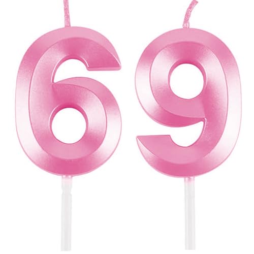 Geburtstagskerzen Zahlen 69/96, Rosa Geburtstag Kerzen, Zahlenförmige Kerze, 3D Tortendeko, kuchen Dekoration für Geburtstag Party, Hochzeiten, Firmenfeiern, Jubiläen, Birthday Candle Number 69/96 von Qikaara