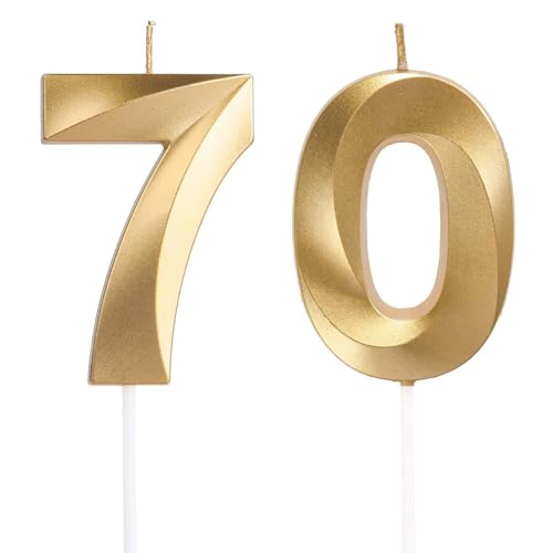 Geburtstagskerzen Zahlen 70, Gold Geburtstag Kerzen, 3D Tortendeko, Geburtstagskerze Kuchendeko für Geburtstag Party, Hochzeiten, Firmenfeiern, Jubiläen kuchen Dekoration, Birthday Candle Nummer 70 von Qikaara