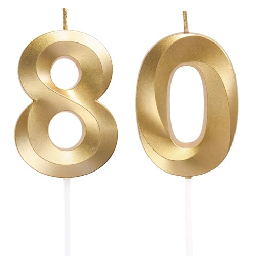 Geburtstagskerzen Zahlen 80, Gold Geburtstag Kerzen, 3D Tortendeko, Geburtstagskerze Kuchendeko für Geburtstag Party, Hochzeiten, Firmenfeiern, Jubiläen kuchen Dekoration, Birthday Candle Nummer 80 Geburtstagskerzen Zahlen 80, Gold Geburtstag Kerzen, 3D Tortendeko, Geburtstagskerze Kuchendeko für Geburtstag Party, Hochzeiten, Firmenfeiern, Jubiläen kuchen Dekoration, Birthday Candle Nummer 80 von Qikaara