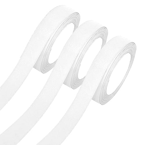 Satinband,3 Rollen Dekoband Stoffband,20mm x 22m/rolle Dekoration Geschenkband Schleifenband White Ribbon für Geschenk Verpackung,Hochzeitsdekoration,Geburtstag Geschenke,DIY handwerk,Sträuße,Weiß von Qikaara