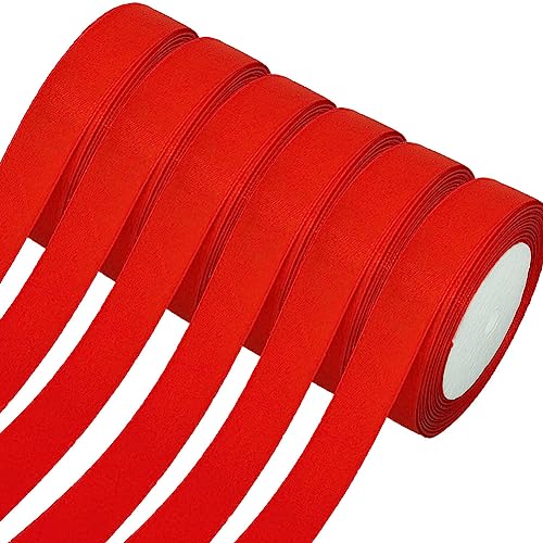 Satinband,6 Rollen Dekoband Stoffband,20mm x 22m/rolle Dekoration Geschenkband Schleifenband Red Ribbon für Geschenk Verpackung,Hochzeitsdekoration,Geburtstag Geschenke,DIY handwerk,Sträuße,Rot von Qikaara