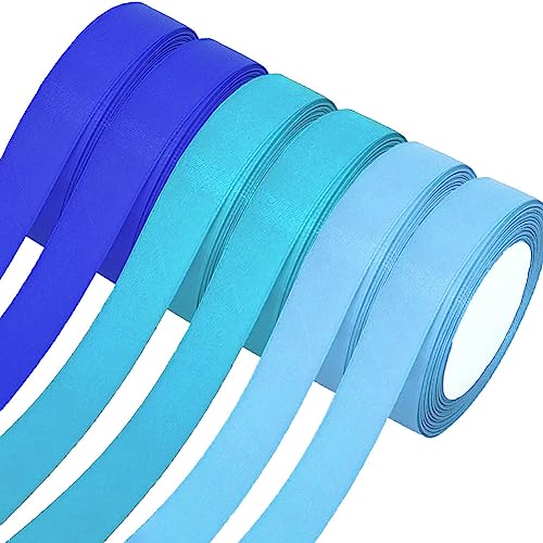 Satinband,6 Rollen Dekoband Stoffband,20mm x 22m/rolle Dekoration Geschenkband Schleifenband Ribbon für Geschenk Verpackung,Hochzeitsdekoration,Geburtstag Geschenke,DIY handwerk,Sträuße,Blau von Qikaara