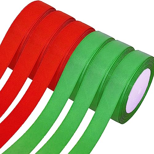 Satinband,6 Rollen Dekoband Stoffband,20mm x 22m/rolle Dekoration Geschenkband Schleifenband Ribbon für Geschenk Verpackung,Hochzeitsdekoration,Geburtstag Geschenke,DIY handwerk,Sträuße,Rot Grün von Qikaara