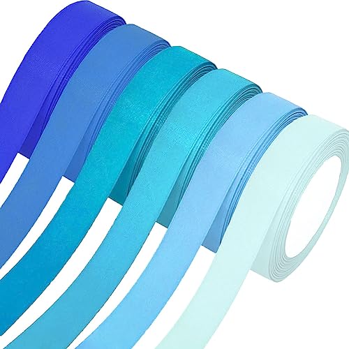 Satinband,6 Rollen Dekoband Stoffband,20mm x 22m/rolle Dekoration Geschenkband Schleifenband Blue Ribbon für Hochzeit,Valentinstag,Geburtstag Geschenke,DIY handwerk,Sträuße Verpackung,6 blauen Farben von Qikaara