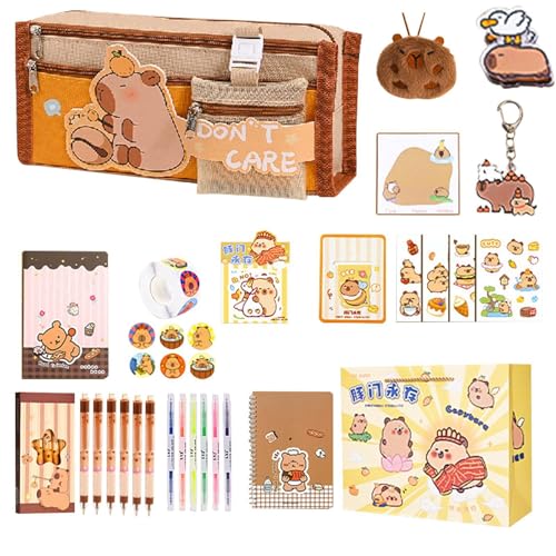 403 Stück Capybara Schreibwaren Set Für Kinder, Süßes Schreibwaren Geschenkset, Back-to-School-Vorräte Enthält Federmäppchen, Notizbuch, Haftnotiz, Aufkleber, Lesezeichen, Textmarker Und Mehr von Qikam
