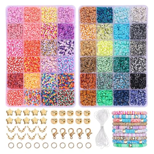 Qikuver 6440 Stück Perlen Set Zum Auffädeln, 48 Farben Geschenk Mädchen Perlen Set, 6mm Perlen für Armbänder mit Polymer Clay Beads für Schmuckherstellung DIY Armbänder Halsketten Handwerk Qikuver 6440 Stück Perlen Set Zum Auffädeln, 48 Farben Geschenk Mädchen Perlen Set, 6mm Perlen für Armbänder mit Polymer Clay Beads für Schmuckherstellung DIY Armbänder Halsketten Handwerk von Qikuver