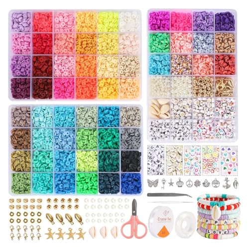 Qikuver Perlen zum Auffädeln, 8230 Stück Perlen Set, 60 Farben Geschenk Mädchen Perlen Set, Polymer Clay Perlen DIY Schnüren Perlen Ketten für Halskette Armband Ohrringe Schlüsselanhänger Mädchen Qikuver Perlen zum Auffädeln, 8230 Stück Perlen Set, 60 Farben Geschenk Mädchen Perlen Set, Polymer Clay Perlen DIY Schnüren Perlen Ketten für Halskette Armband Ohrringe Schlüsselanhänger Mädchen von Qikuver
