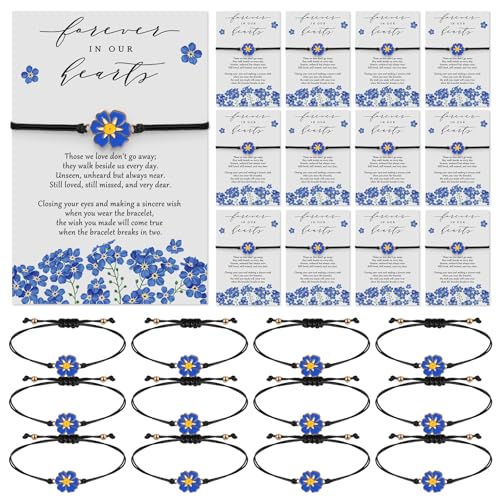 Qilery 50 Sets Beerdigungsgeschenke für Gäste, Beileidsarmband mit Gebetskarten, Gedenkgeschenke, Dankeschön-Gastgeschenke für Gäste, Feier des Lebens (Vergissmeinnicht) von Qilery