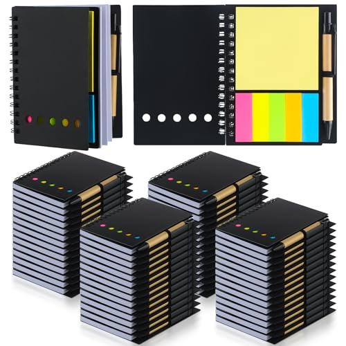 Qilery 50 Stück liniertes Spiralnotizbuch, kleiner Notizblock und Stift, Steno-Blöcke, liniert, Notizblock, schwarzes Taschennotizbuch für Business, Büro, Schulbedarf von Qilery