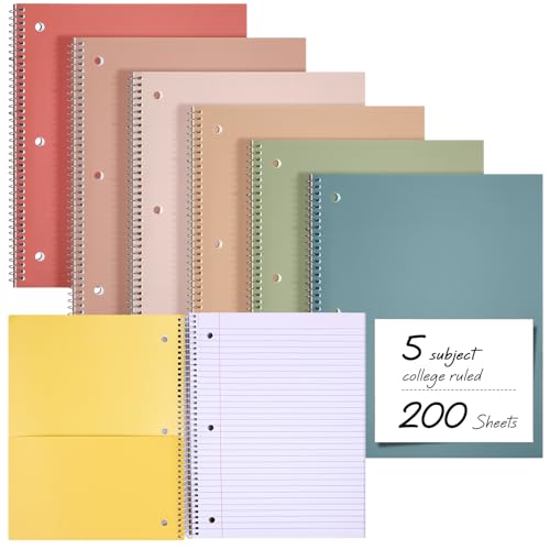 Qilery Notizbuch mit 5 Fächern, liniert mit Hardcover, 200 Blatt, dicke Seiten, 20,3 x 26,7 cm, Spiral-Tagebuch, dickes Notizbuch, 3 Löcher, verschiedene Farben, leicht abreißbar, Büro, Vintagefarben von Qilery