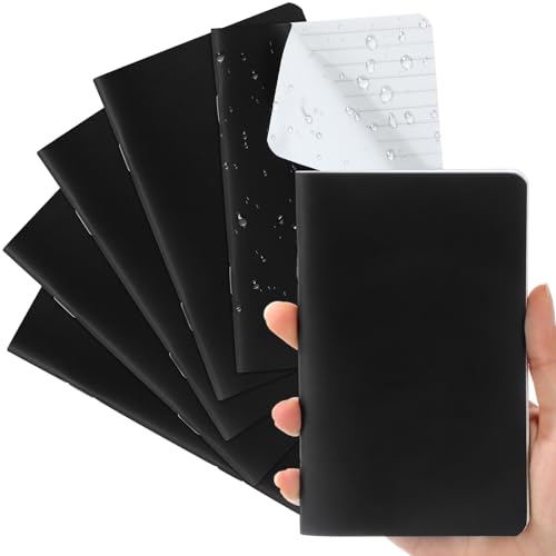 Qilery Wasserdichtes Notizbuch, 8,9 x 14 cm, wetterfest, klein, Allwetterpapier, Notizbuch für Polizei, Notizblock, für Outdoor, Notizen, Tagebuch, Büro, Schule (schwarz, liniert), 6 Stück von Qilery
