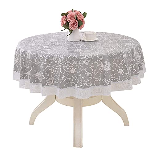 Qililandiy 180cm Tischdecke Abwaschbar Rund Tischtuch Wasserdicht Pflegeleicht Tischdeko mit Lace Verzierung für Wohnzimmer Party Küche Esszimmer (Grau) von Qililandiy