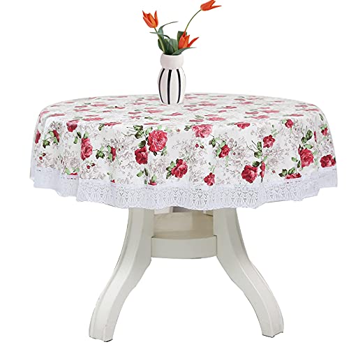 Qililandiy 180cm Tischdecke Abwaschbar Rund Tischtuch Wasserdicht Pflegeleicht Tischdeko mit Lace Verzierung für Wohnzimmer Party Küche Esszimmer (Rose) von Qililandiy