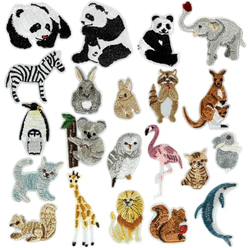 Qililandiy 21 Stück Cartoon Tier Kleidung Patches Set Aufnäher Kleidung Flicken Stylische Applikation Aufbügler Aufkleber für Jeans T-Shirt Tasche Deko von Qililandiy
