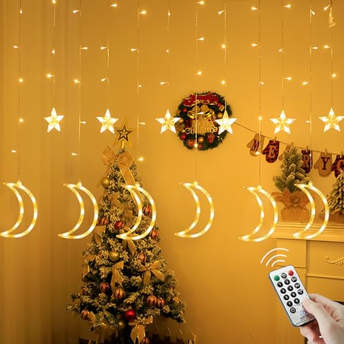 Qillnyy 138 LED Ramadan lichterkette, 5,5 m/8 Modi,Stern-Mond lichterketten vorhang für Außen/Innen, Wasserdicht IP65 und Speicherfunktion für Ramadan, Party, Balkon Dekorationen Qillnyy 138 LED Ramadan lichterkette, 5,5 m/8 Modi,Stern-Mond lichterketten vorhang für Außen/Innen, Wasserdicht IP65 und Speicherfunktion für Ramadan, Party, Balkon Dekorationen von Qillnyy