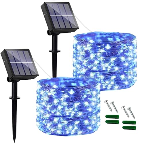 Qillnyy [2 Stück] Solar Lichterketten Outdoor Wetterfest 12M 120LED Dekoration Wasserdicht IP65 für Balkon Garten Party Hochzeit Dekoration (Blau) von Qillnyy