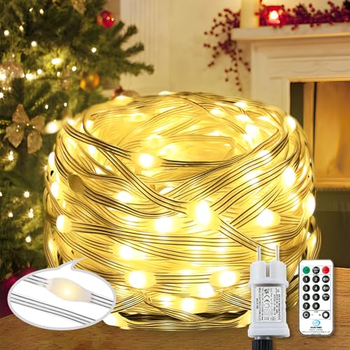 Qillnyy 220 LEDs Lichterkette mit für den Außenbereich/Innenbereich, 25 m, 8 Modi, mit Fernbedienung, Timer, PVC-Draht, Dekoration, Garten, Weihnachtsbaum, Hochzeit, Weihnachten (warmweiß) von Qillnyy