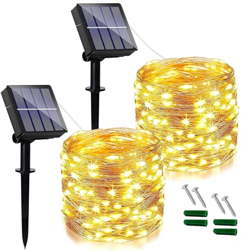 Qilnyy Solar Lichterkette Außen, 12 m120 LEDs, Solar-Gartenlichter, 8 Modi, Kupferdraht-Lichterkette, wasserdicht, für drinnen und draußen, Zuhause, Terrasse, Zaun, Party, Hochzeit. von Qillnyy