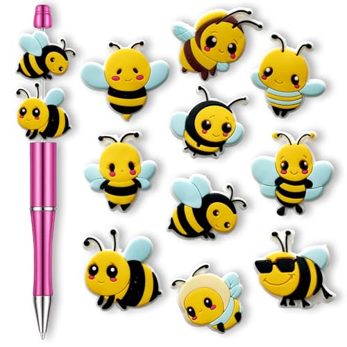 Qimbytar Oster-Bienen-Lebensmittel-Fokal-Perlen für Stifte, Silikon-Fokalperlen, Großpackung für Perlenstifte, Schlüsselanhänger, Armband, Schmuckherstellung (Biene) von Qimbytar