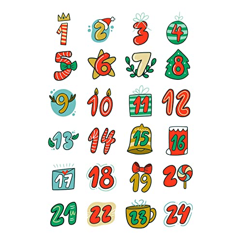 QinMMSPORTS Adventskalender Aufkleber (Zahlen 1-24) - Sticker für Kalender zum selber basteln für Weihnachten - Adventskalenderzahlen Etiketten selbstklebend - Nummern für Papiertüten (A) von QinMMSPORTS