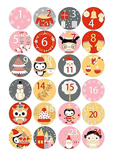 QinMMSPORTS Adventskalender Aufkleber (Zahlen 1-24) - Sticker für Kalender zum selber basteln für Weihnachten - Adventskalenderzahlen Etiketten selbstklebend - Nummern für Papiertüten (B) von QinMMSPORTS