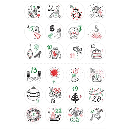 QinMMSPORTS Adventskalender Aufkleber (Zahlen 1-24) - Sticker für Kalender zum selber basteln für Weihnachten - Adventskalenderzahlen Etiketten selbstklebend - Nummern für Papiertüten (F) von QinMMSPORTS