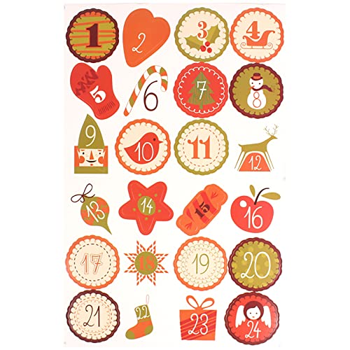 QinMMSPORTS Adventskalender Aufkleber (Zahlen 1-24) - Sticker für Kalender zum selber basteln für Weihnachten - Adventskalenderzahlen Etiketten selbstklebend - Nummern für Papiertüten (G) von QinMMSPORTS