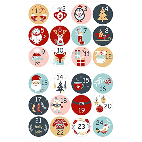 QinMMSPORTS Adventskalender Aufkleber (Zahlen 1-24) - Sticker für Kalender zum selber basteln für Weihnachten - Adventskalenderzahlen Etiketten selbstklebend - Nummern für Papiertüten (H) von QinMMSPORTS