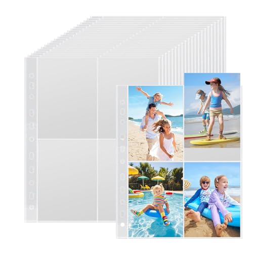 30 Pack A4 Fotohüllen mit 4 Fächern – 240 Taschen Top Loading für Ringbuch | Transparente Postkartenhüllen & Klarsichthüllen, Doppelseitig Bestückbar, Fotoalbum Nachfüllseiten (109x153 mm)​​ von QinOustore
