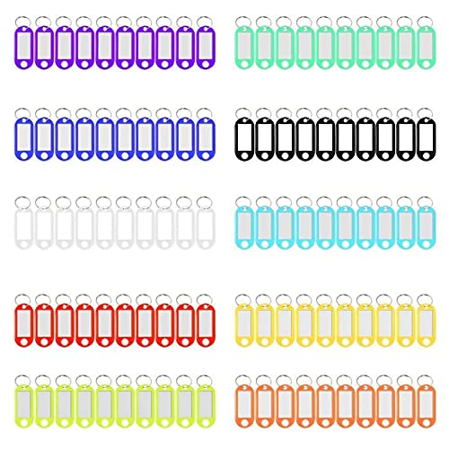 100 Stück Beschriftbare Schlüsselanhänger, Kunststoff Schlüsselanhänger Farbige Etiketten Schlüssel Schilder Schlüsselbeschriftungen Papier Schlüsseletiketten zum Beschriften mit Auswechselbare Ring von QincLing