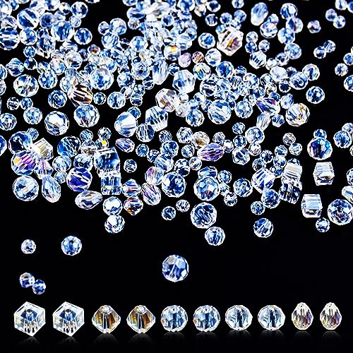 300Stk Facettierte Perlen 10m Kristallschnur Set Perlen Zum Auffädeln kristall glasperlen facettiert fire polished glasperlen Glitzerperlen für Armbänder Basteln DIY Halsketten 4/6/8 mm AB-Farbe von QincLing