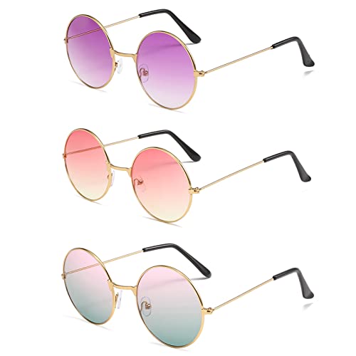 3paar Rund Sonnenbrille Bunt Hippie Gläser Neon Brille Vintage Brille Retro Partybrillen Kostüm Accessoires wie John Lennon für Fasching Karneval Party Foto Requisiten Herren Damen 70er 80er Jahre von QincLing