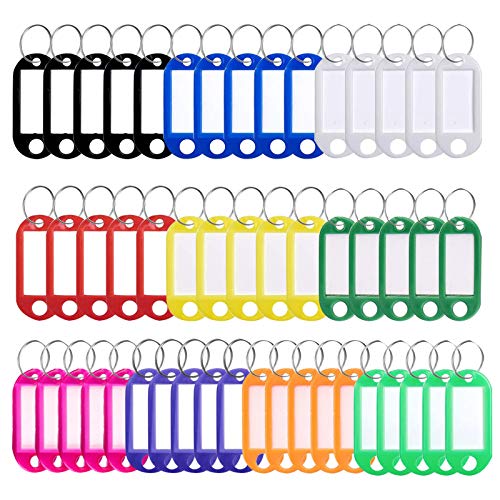 50 Stück Beschriftbare Schlüsselanhänger, Kunststoff Schlüsselanhänger Farbige Etiketten Schlüssel Schilder Schlüsselbeschriftungen Papier Schlüsseletiketten zum Beschriften mit Auswechselbare Ring von QincLing