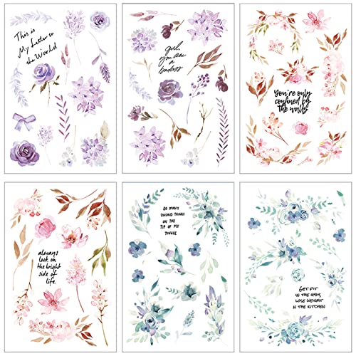 6 Blatt Scrapbook Aufkleber Pflanzen, Blumen Sticker Transparent Pflanzen Aufkleber Basteln Scrapbook Stickers Natur Sticker Fotoalbum Retro Blumen Aufkleber Wasserfest Für Sammelalbum Diy Basteln von QincLing