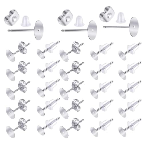 600 Stück Ohrstecker Verschluss, 5mm Ohrring Rohlinge Edelstahl Ohrstecker Selber Machen Set Stud Earring Post Mit Ohrring Rücken Diy Ohrstecker Flach Rund Für Ohrringe Und Schmuckherstellung von QincLing