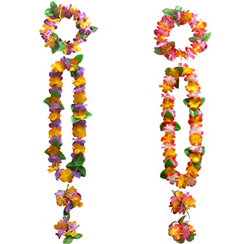 8 Stück Bunt Hawaiianische Blumenkette Girlanden Armbänder Hawaii Ketten Set Hawaii Blumen Halskette Blumenkette Deko Mit 4 Armbänder 2 Stirnbänder 2 Halsketten für Sommer Beach Party Dekorationen von QincLing