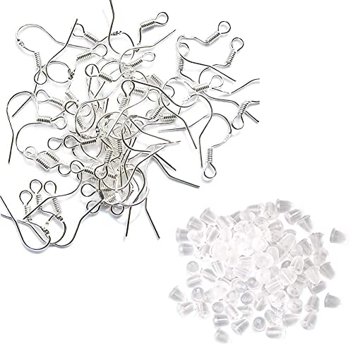 QincLing Earring Making Set, 40 Pieces 925 Silver Earring Hooks Hypoallergenic Silver Plated Earrings with 200 Pieces Transparent Earring Backs Ear Stoppers for DIY Earrings Jewellery Making von QincLing