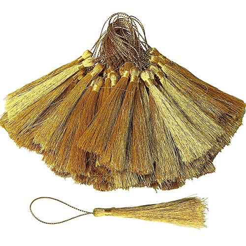 QincLing 100 Stück handgefertigte gerade Quaste, goldene seidige Quasten, Schlüsselanhänger, Quasten-Anhänger, Bastelquasten für die Herstellung von Schmuck, Souvenirs, Lesezeichen, DIY-Bastelzubehör QincLing 100 Stück handgefertigte gerade Quaste, goldene seidige Quasten, Schlüsselanhänger, Quasten-Anhänger, Bastelquasten für die Herstellung von Schmuck, Souvenirs, Lesezeichen, DIY-Bastelzubehör von QincLing