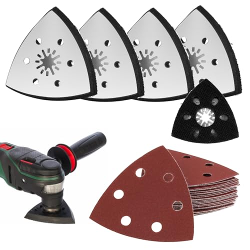 4er Set Schleifplatte Dreieck 93 mm + 24 Stück Schleifpapier für Deltaschleifer, Multitool Schleifplatte mit Starker Haftung und Metallplatte, Ideal für Holz, Metall, Kunststoff und Stein 4er Set Schleifplatte Dreieck 93 mm + 24 Stück Schleifpapier für Deltaschleifer, Multitool Schleifplatte mit Starker Haftung und Metallplatte, Ideal für Holz, Metall, Kunststoff und Stein von QingCming
