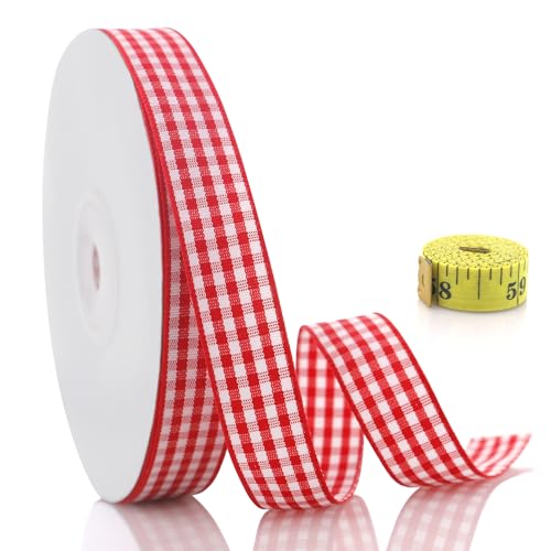 QingHan Rotes und weißes Gingham-Band: 1,6 cm, 22,7 m, für Bastelarbeiten, Geschenkverpackungen QingHan Rotes und weißes Gingham-Band: 1,6 cm, 22,7 m, für Bastelarbeiten, Geschenkverpackungen von QingHan
