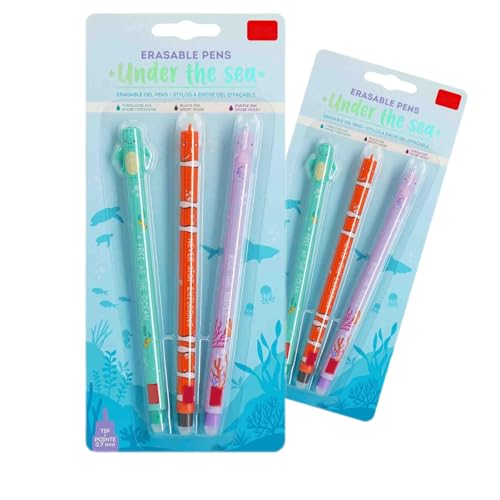 3er-Pack Radierfähige Kugelschreiber 2025, niedliche Radiergummis, Seepferdchen, radierfähige Stifte, Clownfisch, radierfähige Stifte, Schildkröte, Tintenroller, radierfähige Tinte, Turmalin (2) von Qingjaen