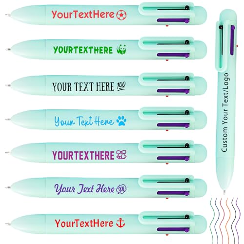 Qingxily 6-in-1 Mehrfarben Kugelschreiber Personalisiert mit Logo Text 6-Farbiger 0,5mm Druckkugelschreiber Großpackung für Geschäfts Büro Schulbedarf Marketing geschenke-Grün 1 Stück von Qingxily