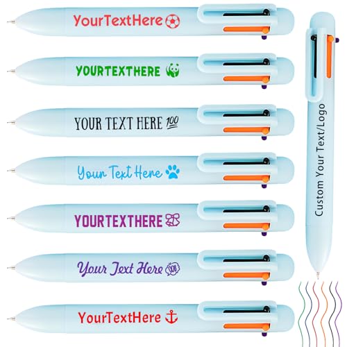 Qingxily 6-in-1 Mehrfarben Kugelschreiber Personalisiert mit Logo Text 6-Farbiger 0,5mm Druckkugelschreiber Großpackung für Geschäfts Büro Schulbedarf Marketing geschenke-Hellblau 1 Stück von Qingxily