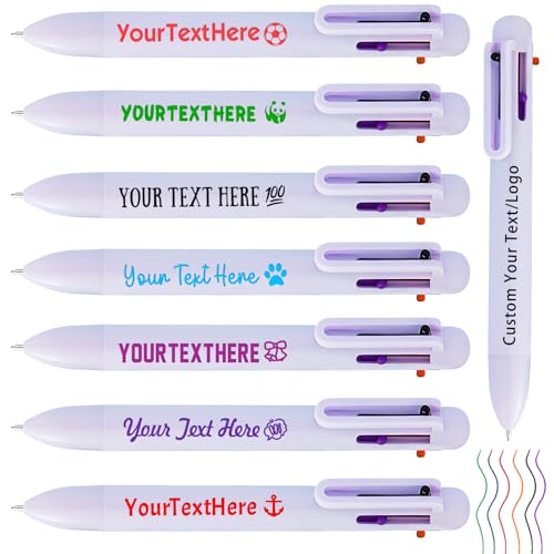 Qingxily 6-in-1 Mehrfarben Kugelschreiber Personalisiert mit Logo Text 6-Farbiger 0,5mm Druckkugelschreiber Großpackung für Geschäfts Büro Schulbedarf Marketing geschenke-Hellviolett 1 Stück von Qingxily
