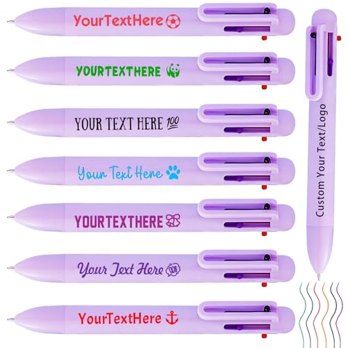 Qingxily 6-in-1 Mehrfarben Kugelschreiber Personalisiert mit Logo Text 6-Farbiger 0,5mm Druckkugelschreiber Großpackung für Geschäfts Büro Schulbedarf Marketing geschenke-Lila 1 Stück von Qingxily