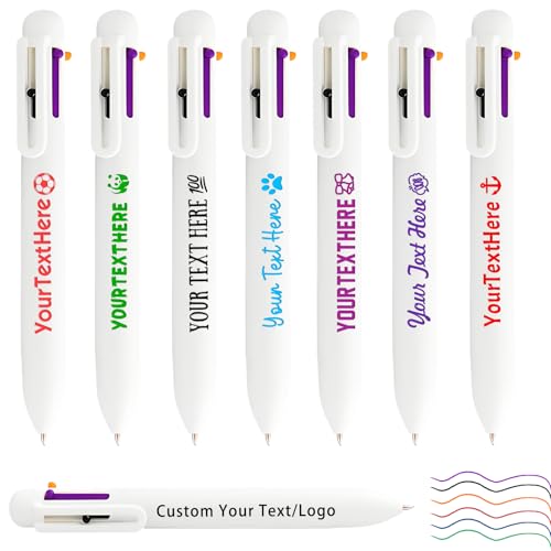 Qingxily 6-in-1 Mehrfarben Kugelschreiber Personalisiert mit Logo Text 6-Farbiger 0,5mm Druckkugelschreiber Großpackung für Geschäfts Büro Schulbedarf Marketing geschenke-Weiß 1 Stück von Qingxily