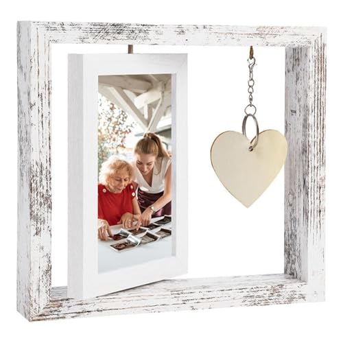 Qinlenyan 10,2 x 15,2 cm drehbarer Bilderrahmen, rustikaler Holz-Bilderrahmen, doppelseitiger Bilderrahmen mit Herzanhänger, Tischplatte, freistehender Fotorahmen, Geschenke für Familie und Freunde Qinlenyan 10,2 x 15,2 cm drehbarer Bilderrahmen, rustikaler Holz-Bilderrahmen, doppelseitiger Bilderrahmen mit Herzanhänger, Tischplatte, freistehender Fotorahmen, Geschenke für Familie und Freunde von Qinlenyan