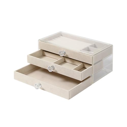 Qinlenyan Schmuckschatulle mit transparenter Oberseite, 3-stöckig, Schmuckkästchen mit Ohrringhalter, Halskettenablage, Samtfutter, transparentes Acryl, Schmuck-Aufbewahrungsbox für Ohrringe, Ringe Qinlenyan Schmuckschatulle mit transparenter Oberseite, 3-stöckig, Schmuckkästchen mit Ohrringhalter, Halskettenablage, Samtfutter, transparentes Acryl, Schmuck-Aufbewahrungsbox für Ohrringe, Ringe von Qinlenyan